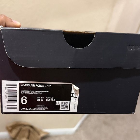 Nike Kids White Sneakers with Iridescent Pink Swoosh and Neon Lime Lining - Picture 2 of 5